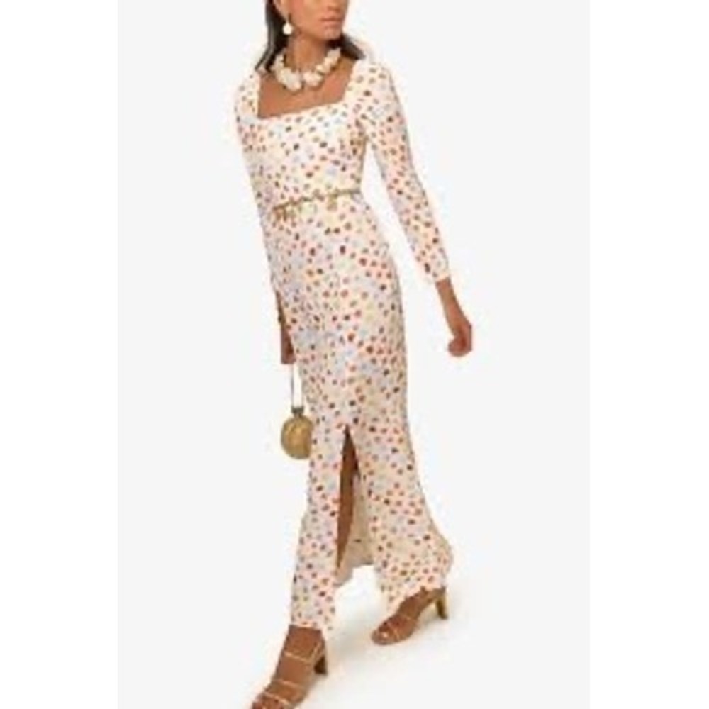 RIXO London Hattie  Linen Blend Disty Tulip Square Neck Maxi Dress  Size L US 10 - Picture 2 of 10